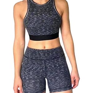 Reebok Mid Rise Space Dye Marled Heathered Black Stretch Athletic Biker Shorts M